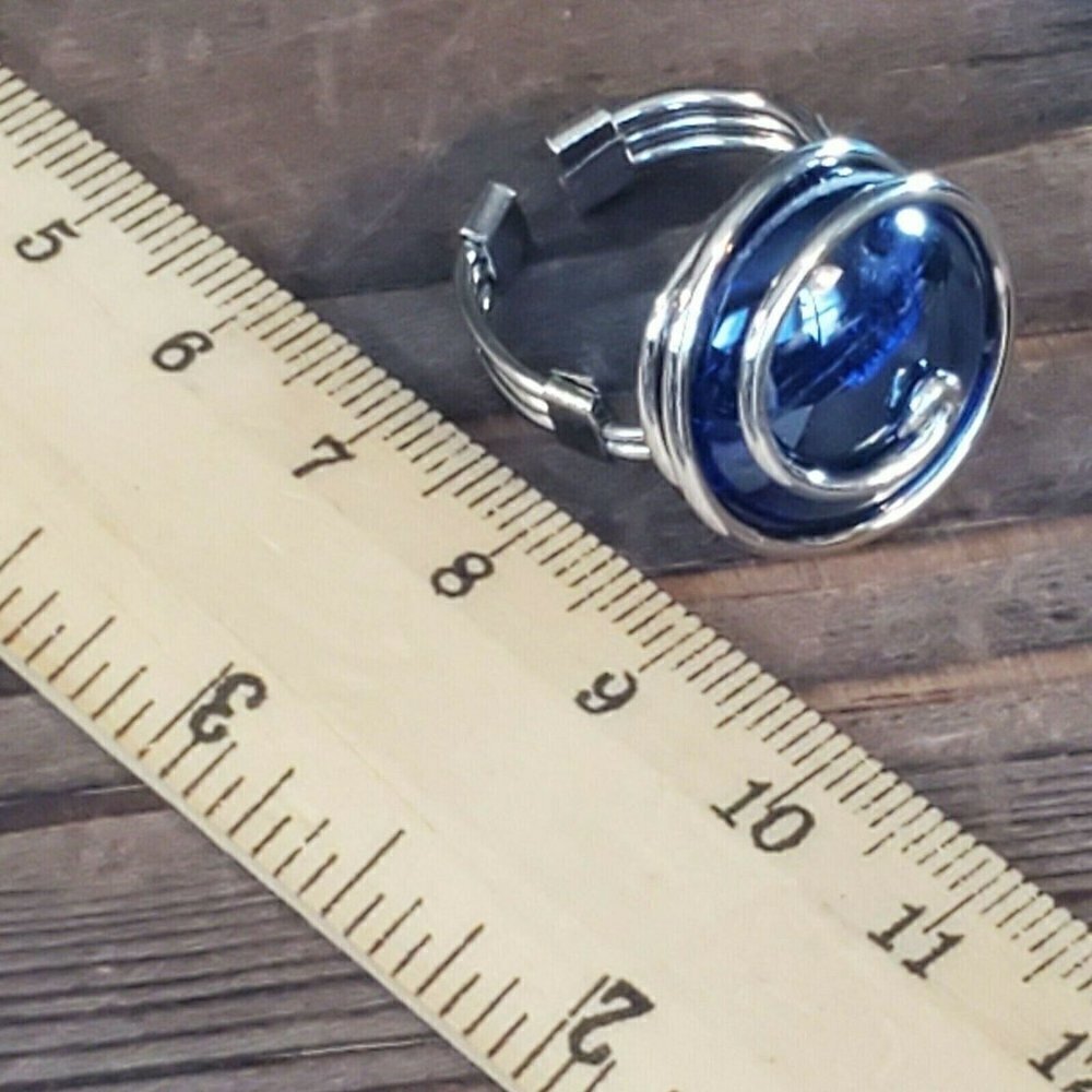 Handcrafted Edgy Cobalt Blue Silver Spiral Luster Glass Bauble Ring - Picture 8 of 8